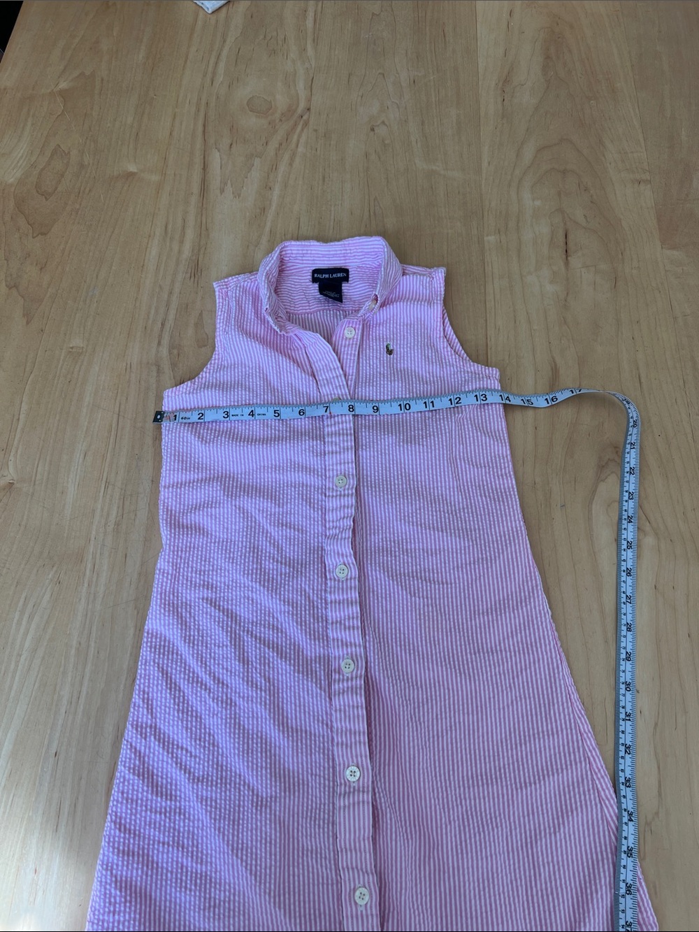 Ralph Lauren Pink & White Striped Seersucker Sleeveless Polo Top - Picture 6 of 9